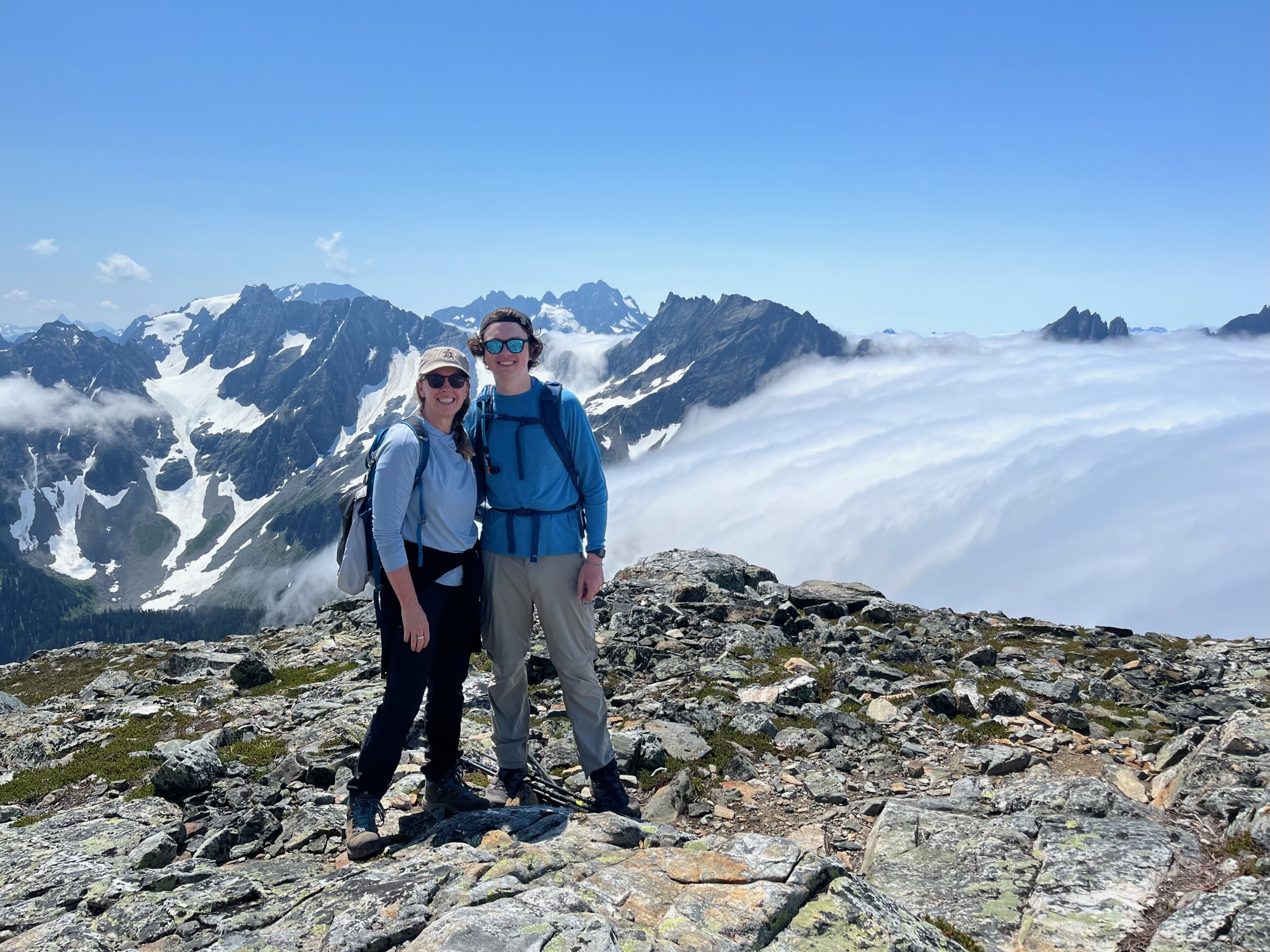 My mom and I in front of the cascades